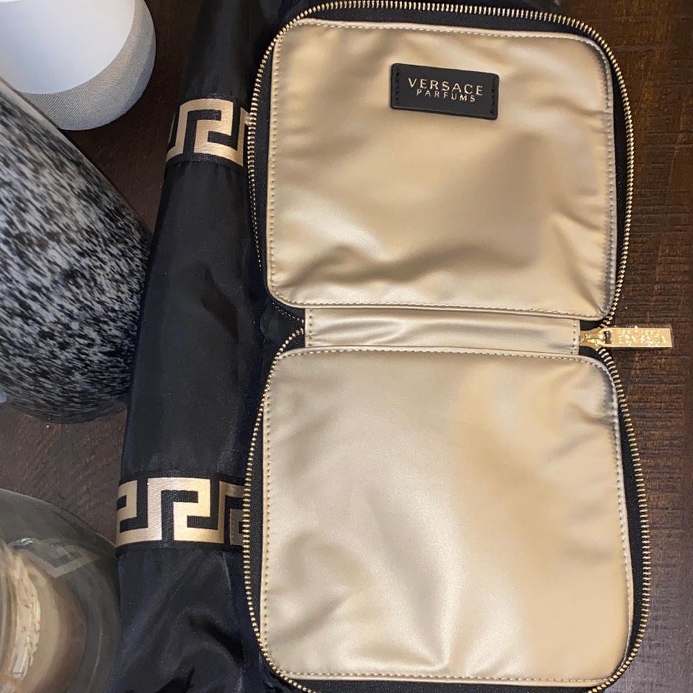 New! Versace Large Black Foldable Weekend Tote with Gold Accents - Picture 13 of 16